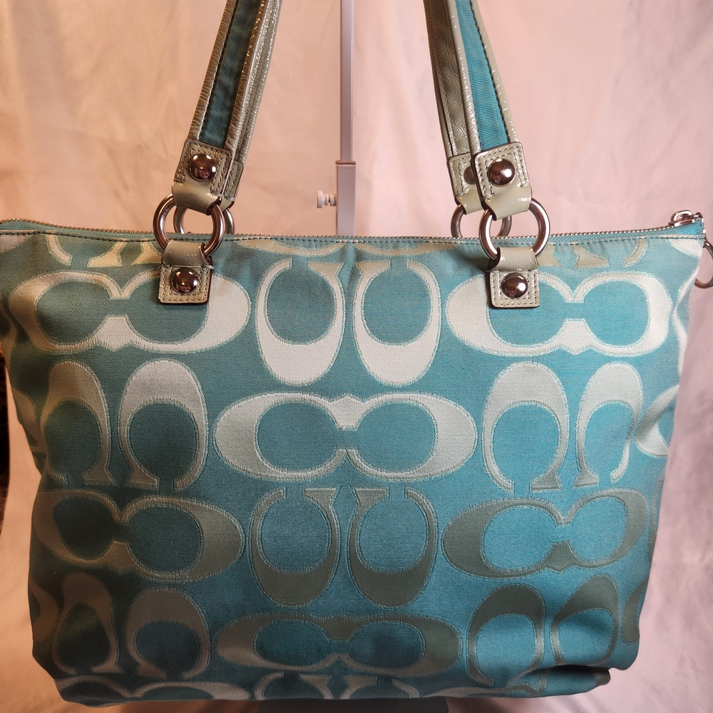 Coach Poppy Signature Glam Tote Aqua - Picture 5 of 15